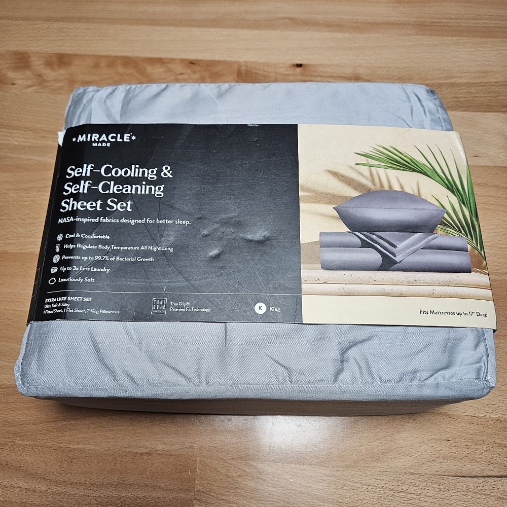 NWT Miracle Made Extra Luxe Self-Cooling Sheet Set King Gray